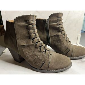 Brown Ankle Boots size 7.5 Zip Faux Suede Block‎ Heel Target Brand